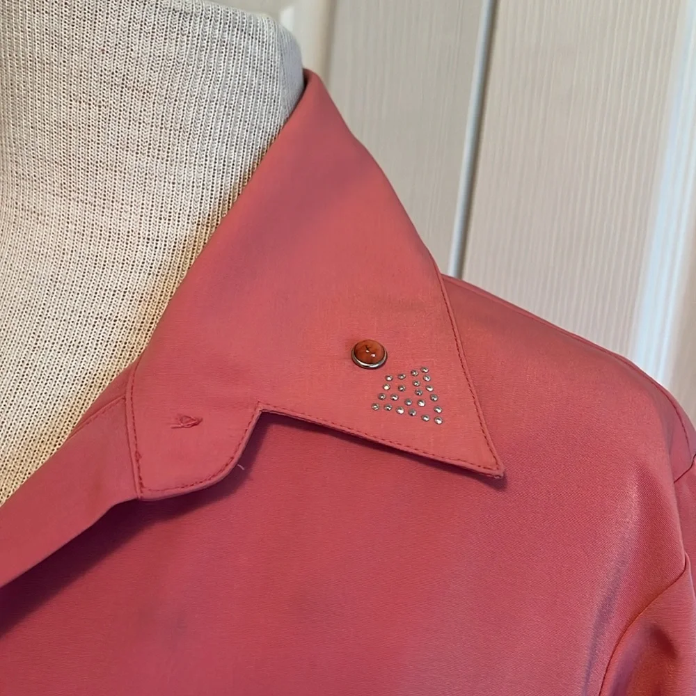 Maggie Sweet 3 Piece Coral Vintage Pantsuit Tunic Top with Jacket Size Medium